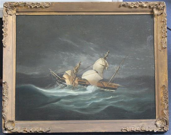 Attributed to James Edward Butterworth (1817-1894) Merchantman foundering in rough seas, 17.5 x 23in.